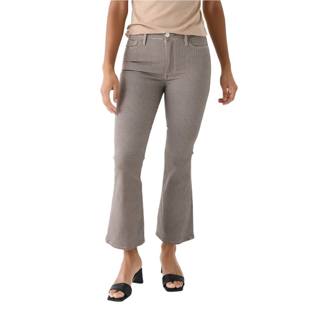 Frame Womens Camel Brown Blue Le Crop Flare Houndstooth Denim Jeans Size 26
